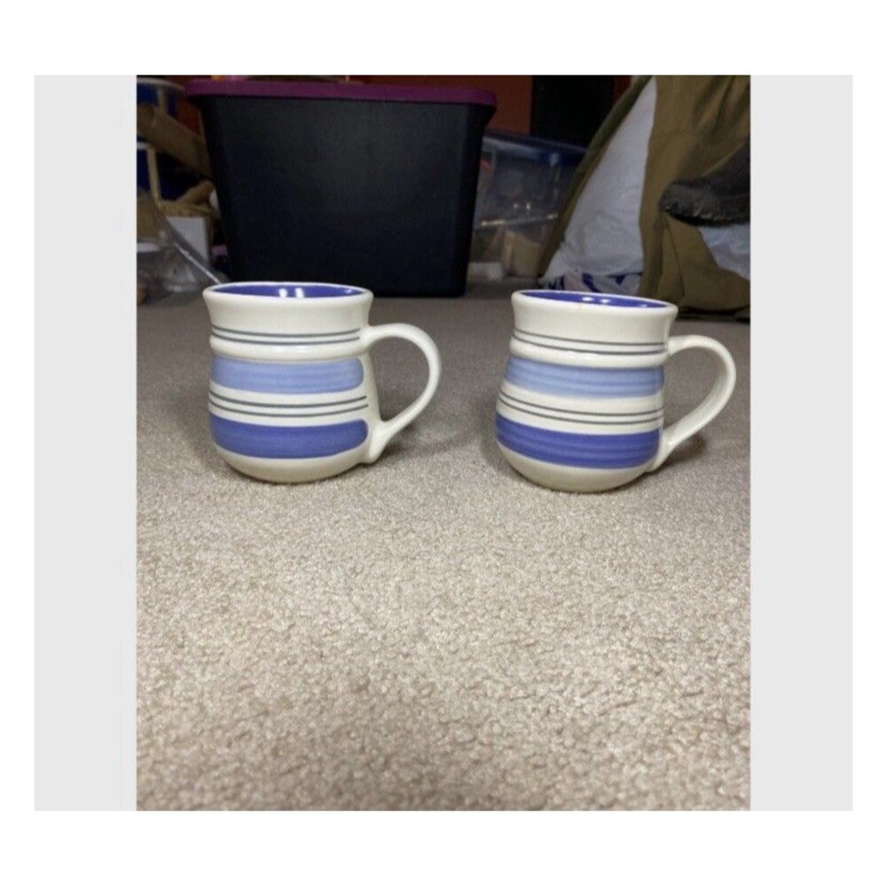 Vintage Pfaltzgraff Rio Coffee Mugs Set Of 2 Striped Stoneware Mexico Size 12oz